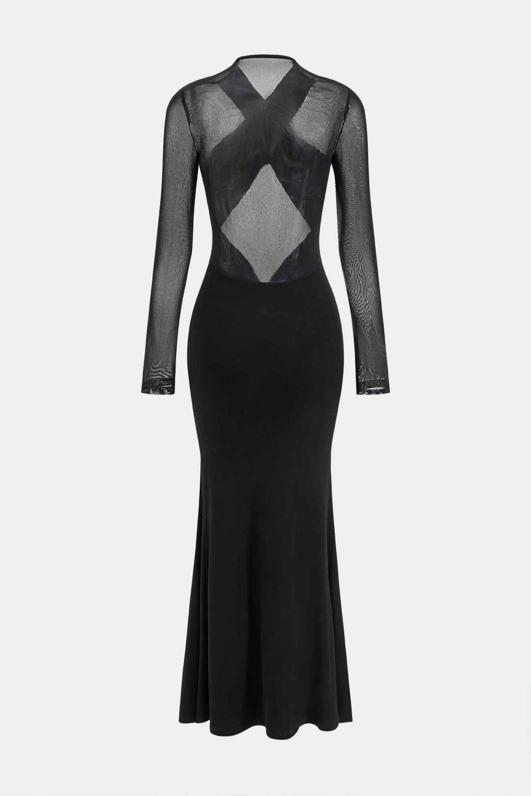 Crossed Mesh Sheer V-Neck Long Sleeve Maxi Dress - Image 3