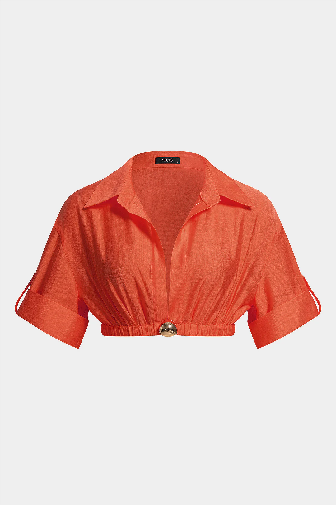 Metallic Button Lapel Short Sleeve Top - Image 5